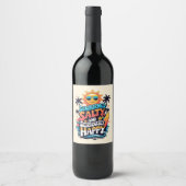 Sunburned Salty and Happy – Retro Beach Vibes Wijn Etiket (Voorkant)