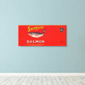 Sunburst Brand Salmon Label Canvas Afdruk (Insitu (Houten vloer))