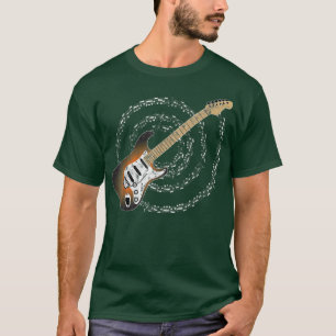 Sunburst Electric Guitar Spiraling Musical Notes T-shirt