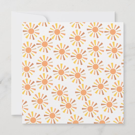 Sunburst hier komen de zoon geel bruin plat retro kaart (Achterkant)