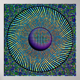 Sunburst Op Art Paars Poster