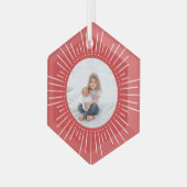 Sunburst Persoonlijke foto | Rood Glas Ornament (Voorkant links)