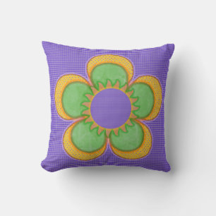 Sunburst Polkadot jaune (violet) Coussins de fleur