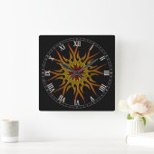 Sunburst Sun Rays Roman Numeral Clock Vierkante Klok (Huis)