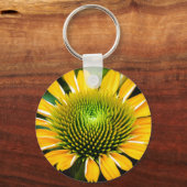 Sunburst Yellow Coneflower Button Sleutelhanger (Voorkant)