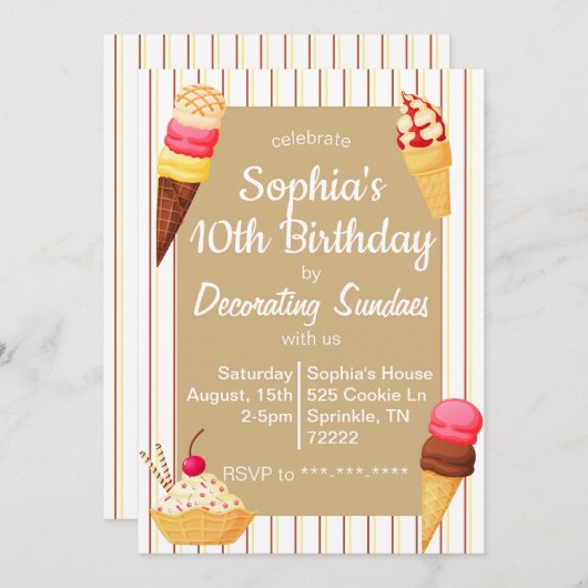 Sundae Décoration Invitation d'anniversaire (Devant / Derrière)