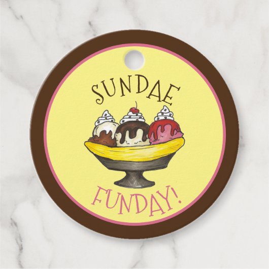 SUNDAE FUNDAY Banana Split Ice Cream Social Bedankjes Labels (Voorkant)