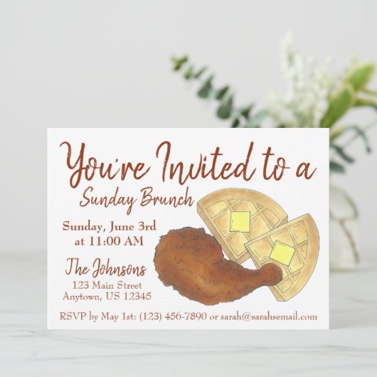 Sunday Breakfast Brunch Chicken and Waffles Kaart (Staand voorkant)