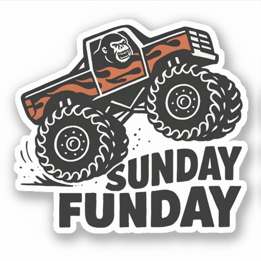 Sunday Funday Gorilla Monster Truck Funny Sticker (Devant)