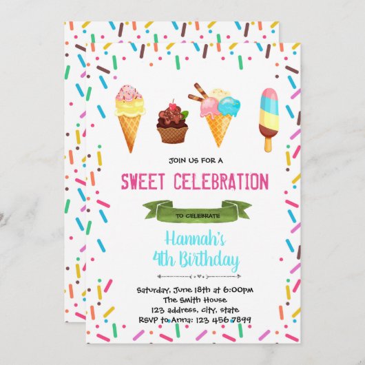 Sunday sundae feestuitnodiging kaart (Voorkant / Achterkant)