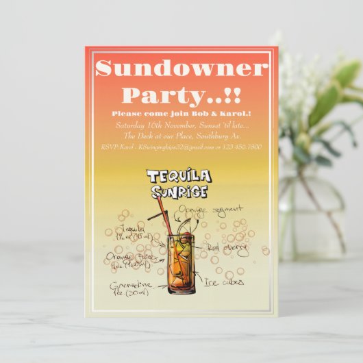 Sundowner Tequila Cocktail Party Kaart (Staand voorkant)