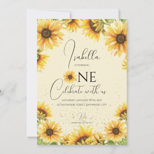 Sunflower 1er Anniversaire Fête Invitation (Devant)