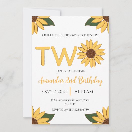 Sunflower 2e invitation anniversaire (Devant)
