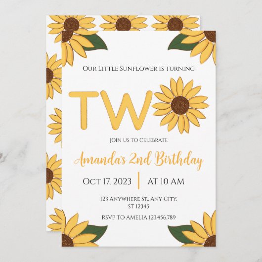 Sunflower 2e invitation anniversaire (Devant / Derrière)