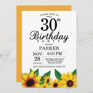 Sunflower 30th Birthday Invitation Kaart