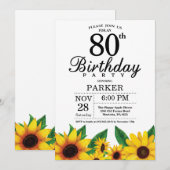 Sunflower 80th Birthday Invitation Kaart (Voorkant / Achterkant)