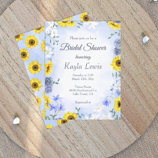 Sunflower and Dusty Blue Rose Bridal Shower Kaart