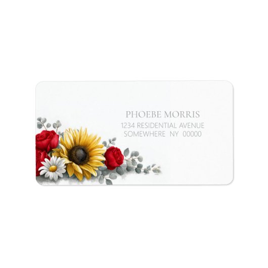 Sunflower and Red Rose Floral Address Label (Voorkant)