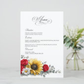 Sunflower and Red Rose Floral Wedding Menu (Staand voorkant)
