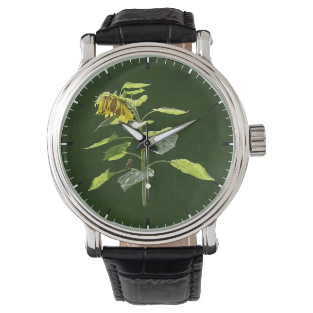 Sunflower and Sparrow Horloge (Voorkant)