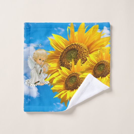 Sunflower Angel Floral Sky Bath Towel sets Bad Handdoek (Wasdoekje)