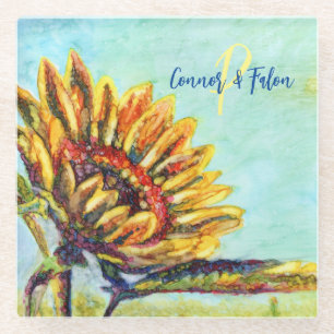 Sunflower Artsy Monogrammed Glazen Onderzetter