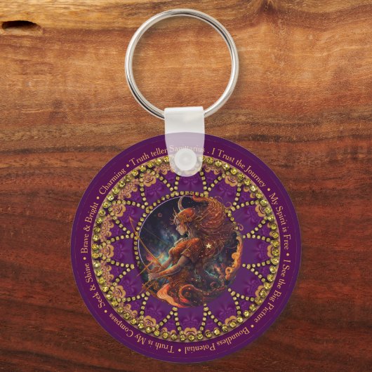 Sunflower Astro Sagittarius Zodiac Affirmations Sleutelhanger (Voorkant)