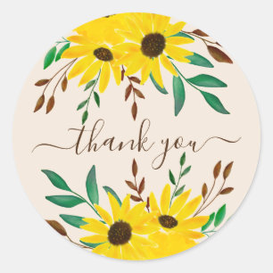 Sunflower Autumn Floral Bouquet - Dank u wel! Ronde Sticker