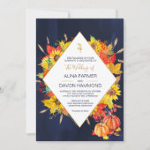 Sunflower Autumn Leaves Wedding Invitation Kaart (Voorkant)
