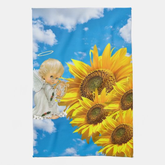 Sunflower Baby Angel Floral Cuisine Serviette (Vertical)