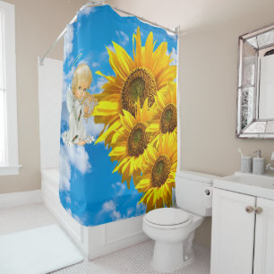 Sunflower Baby Angel Floral Douche rideau