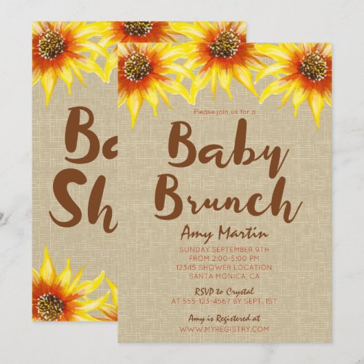 Sunflower, Baby Brunch, Baby shower Invitation (Devant / Derrière)
