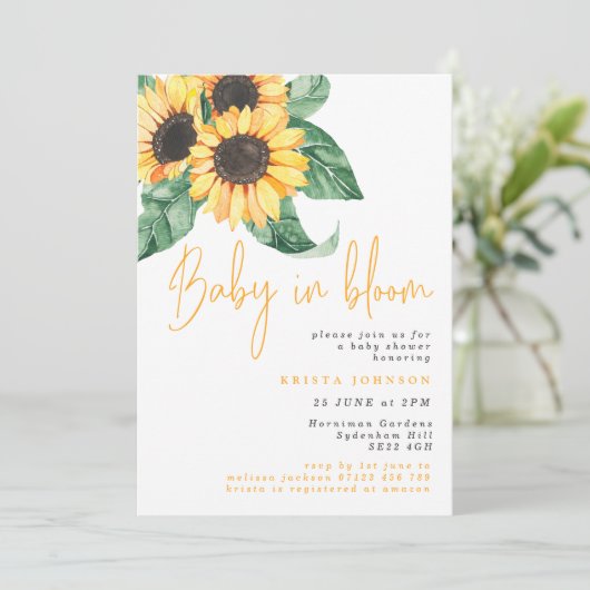Sunflower Baby in Bloom Baby shower Invitation (Debout devant)