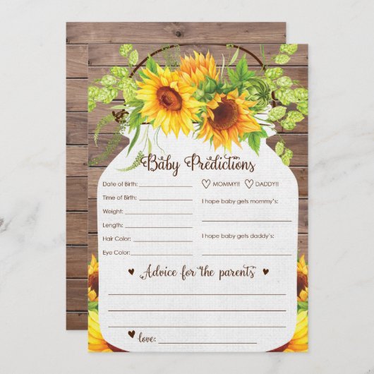 Sunflower Baby Predictions et carte de conseil (Devant / Derrière)