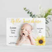 Sunflower Baby Rustic Photo Faire-part de naissanc (Debout devant)