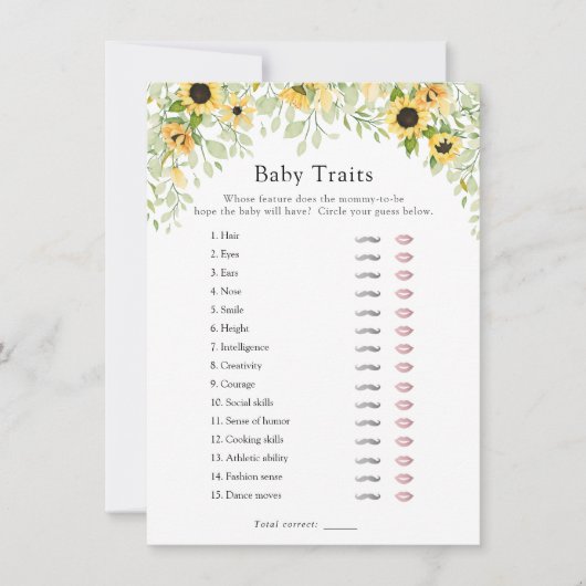Sunflower Baby Traits Douche Jeu Invitation (Devant)