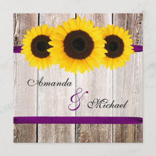 Sunflower Barn Wood Paars Ribbon Wedding Kaart