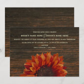 Sunflower & Barnwood Russe Faire-part de mariage (Devant / Derrière)