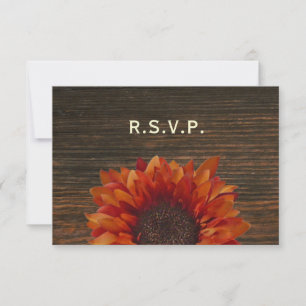 Sunflower & Barnwood Rustic Wedding RSVP Kaartje