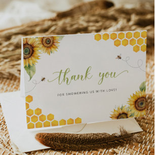 Sunflower Bee Baby shower Dank u kaart