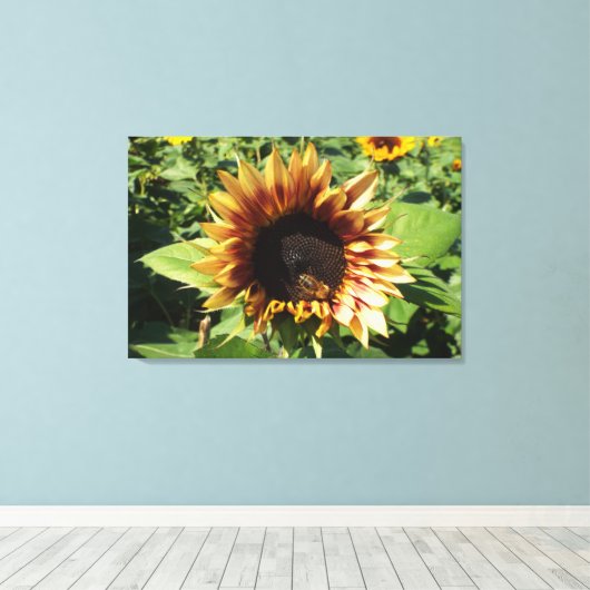 Sunflower Bee Canvas Afdruk (Insitu (Houten vloer))