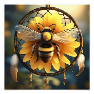 Sunflower Bee Dreamcatcher, Foto Afdruk