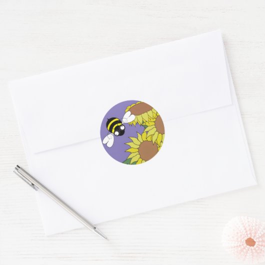 Sunflower Bee Ronde Sticker (Envelop)