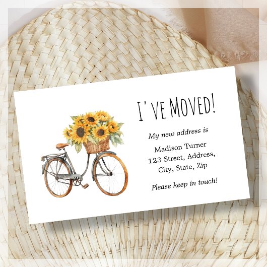 Sunflower Bicycle I've Moved Faire-part Card