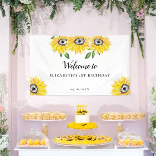 Sunflower Birthday First Welcome Waterverf Floral Spandoek