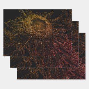 Sunflower Black Gold Pink Floral Art-ontbinding Inpakpapier Vel