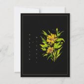Sunflower Black Gold Script Faire-part de mariage (Dos)