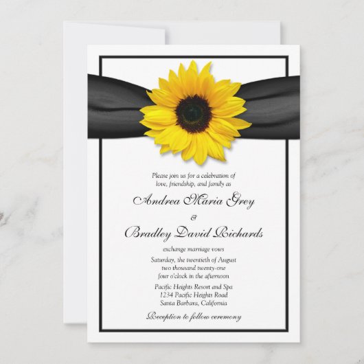 Sunflower Black Ribbon Weddenschap Kaart (Voorkant)