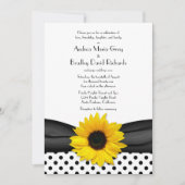 Sunflower Black White Polka Dot Ribbon Weddenschap Kaart (Voorkant)
