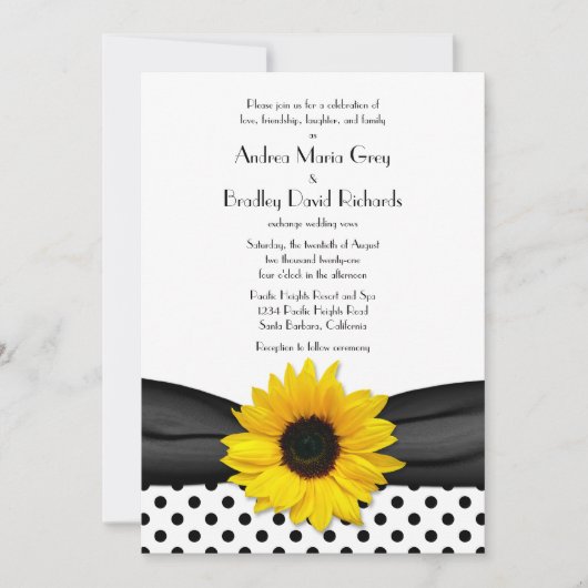 Sunflower Black White Polka Dot Ribbon Weddenschap Kaart (Voorkant)